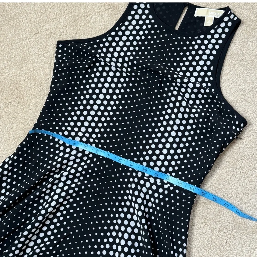 Michael Kors Georgette Dress Handkerchief Hem Black White Ombre Dot Print Size 2